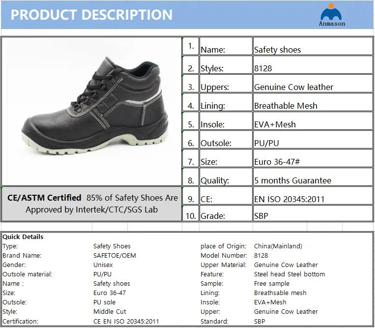 Safety Shoes Footwear Black Embossed Leather Customized Logo Style Industrial Outdoor