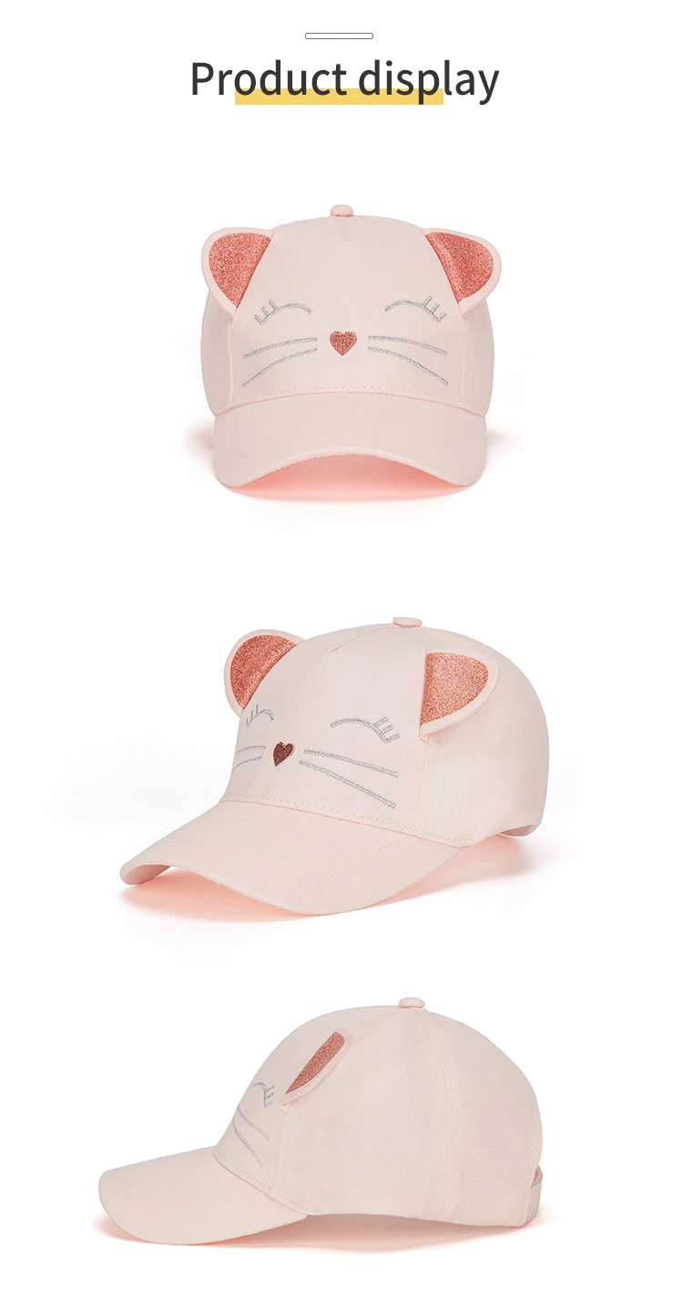 Customized Spring Summer Adjustable Embroidery Cute Pink Children Baseball Caps Sun Caps